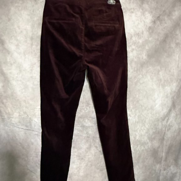 LOFT Velvet Pants Mariner Skinny Size 8 29 High Rise Button Detail Plum Raisin - Picture 3 of 4